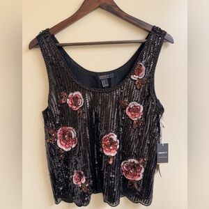 Forever 21 Black Sequin Floral Top